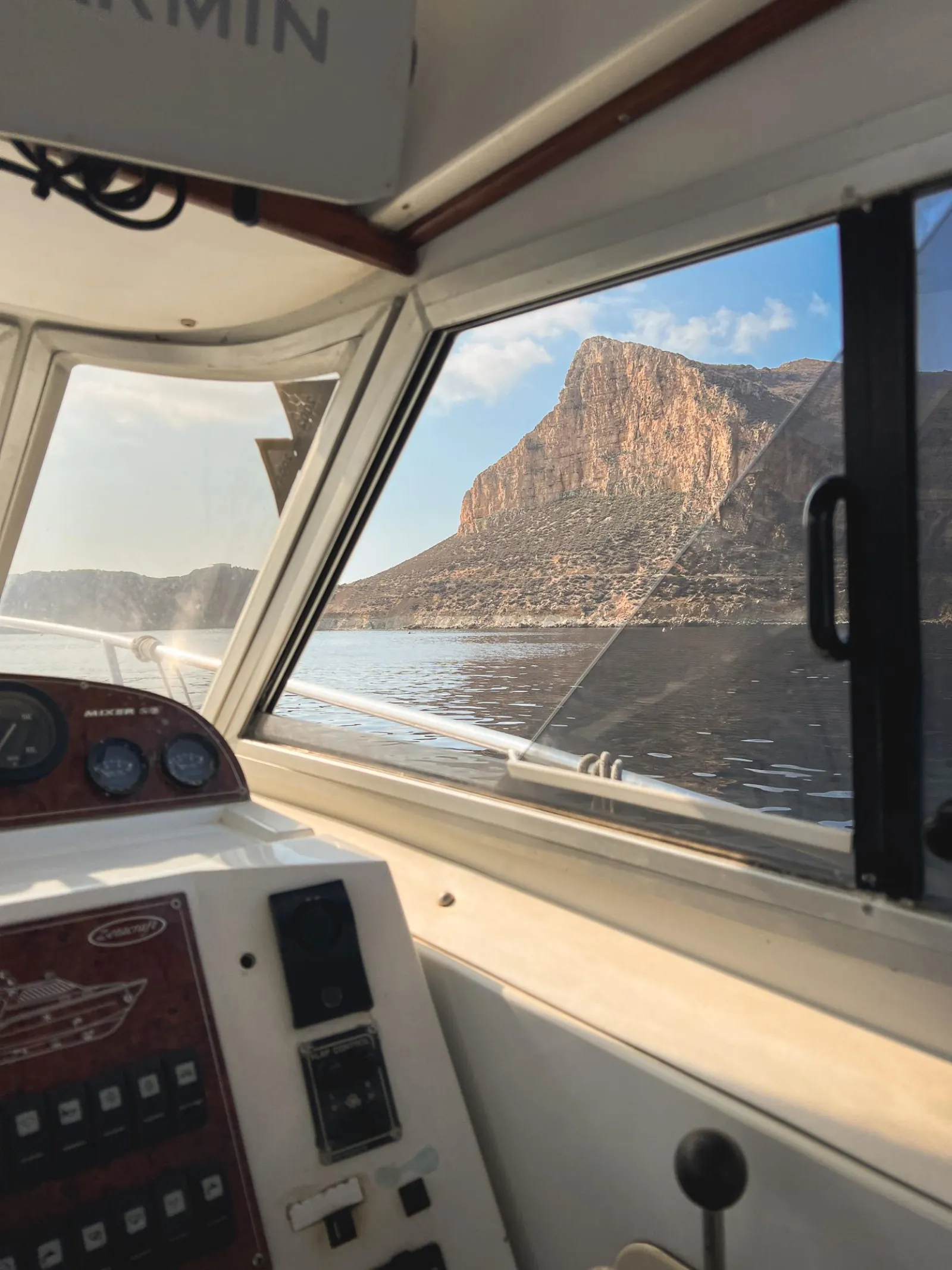The view forward from the helm towards Favignana's Monte Santa Caterina